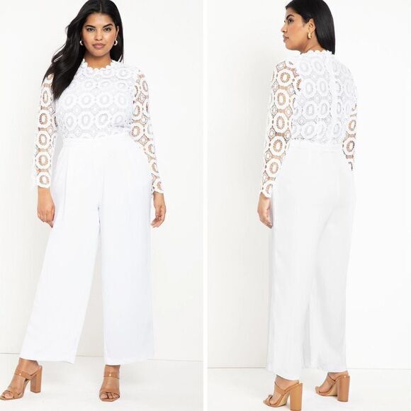 NEW Eloquii white Lace Wide Leg long sleeves Jumpsuit, women's size 24 - Picture 2 of 16